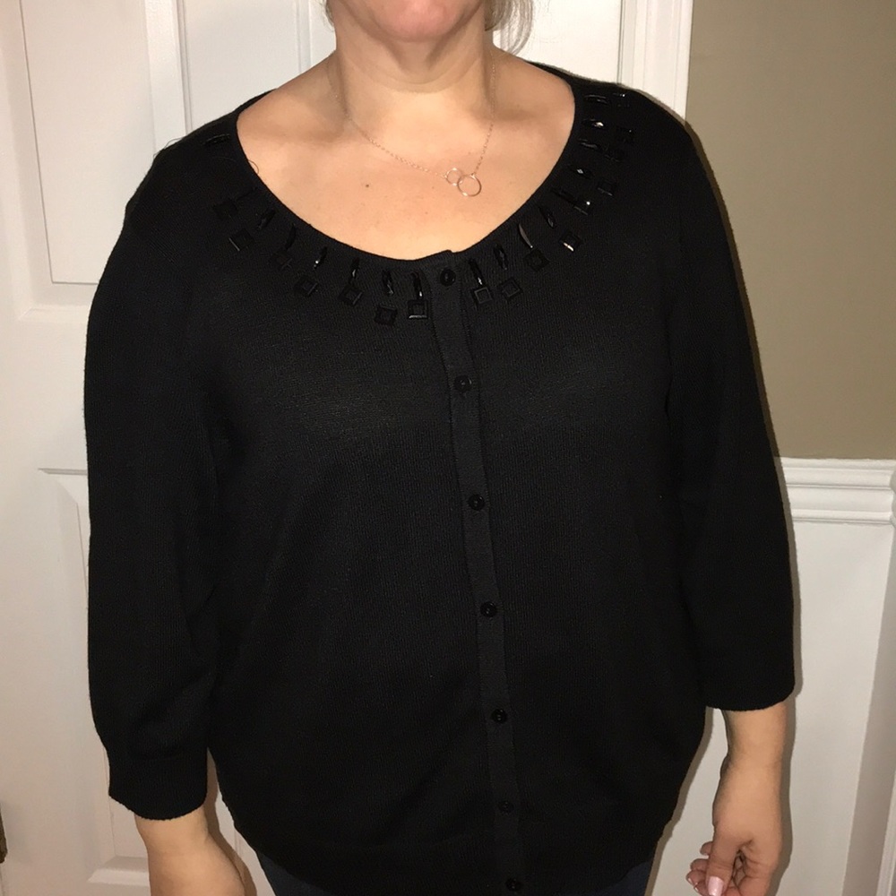 Black Cardigan w/ black beading neckline